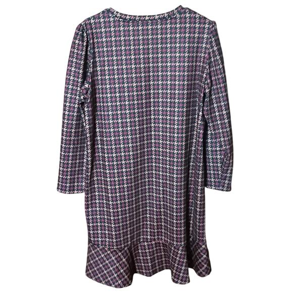 Anne Klein Women XL Red/ Gold Houndstooth Flare Hem Puff Sleeve Fall Dress - Picture 3 of 6